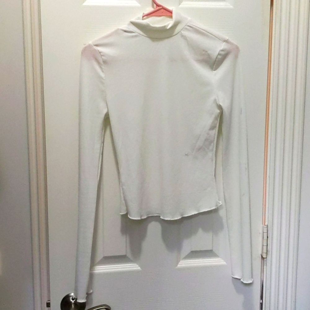Women's ribbed white mock neck long sleeve